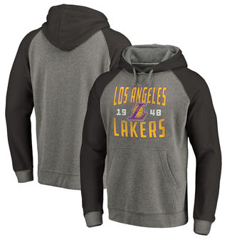 Los Angeles Lakers Fanatics Branded Antique Stack Big & Tall Tri-Blend Raglan Pullover Hoodie - Ash
